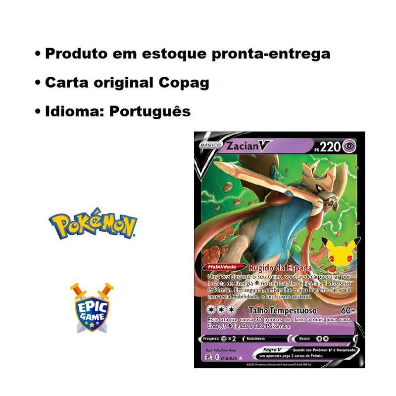 Zacian V Foil Pokémon Carta Em Português 16/25 - Deck de Cartas
